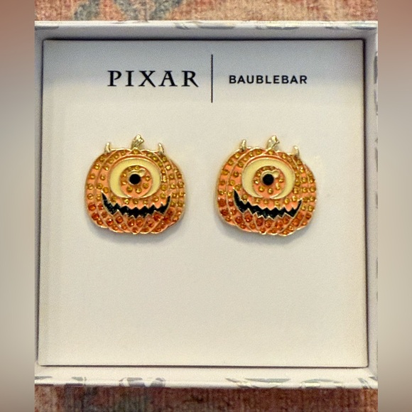 PIXAR X Baublebar Mike Wazowski Pumpkin Shaped Monsters Inc Halloween Earrings - Picture 1 of 4